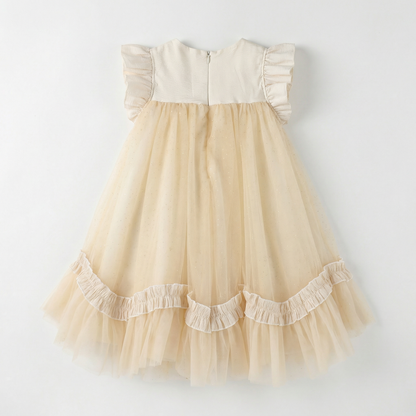 Flutter Sleeve 3D Floral Tulle Puffy Dress For Party Girl