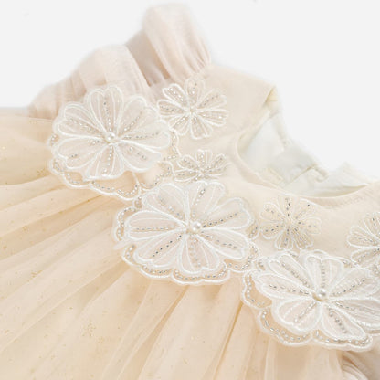 Flutter Sleeve 3D Floral Tulle Puffy Dress For Party Girl