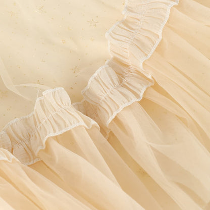 Flutter Sleeve 3D Floral Tulle Puffy Dress For Party Girl