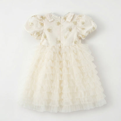 Heart Embroidery Tulle Tiered Dress For Party Girl
