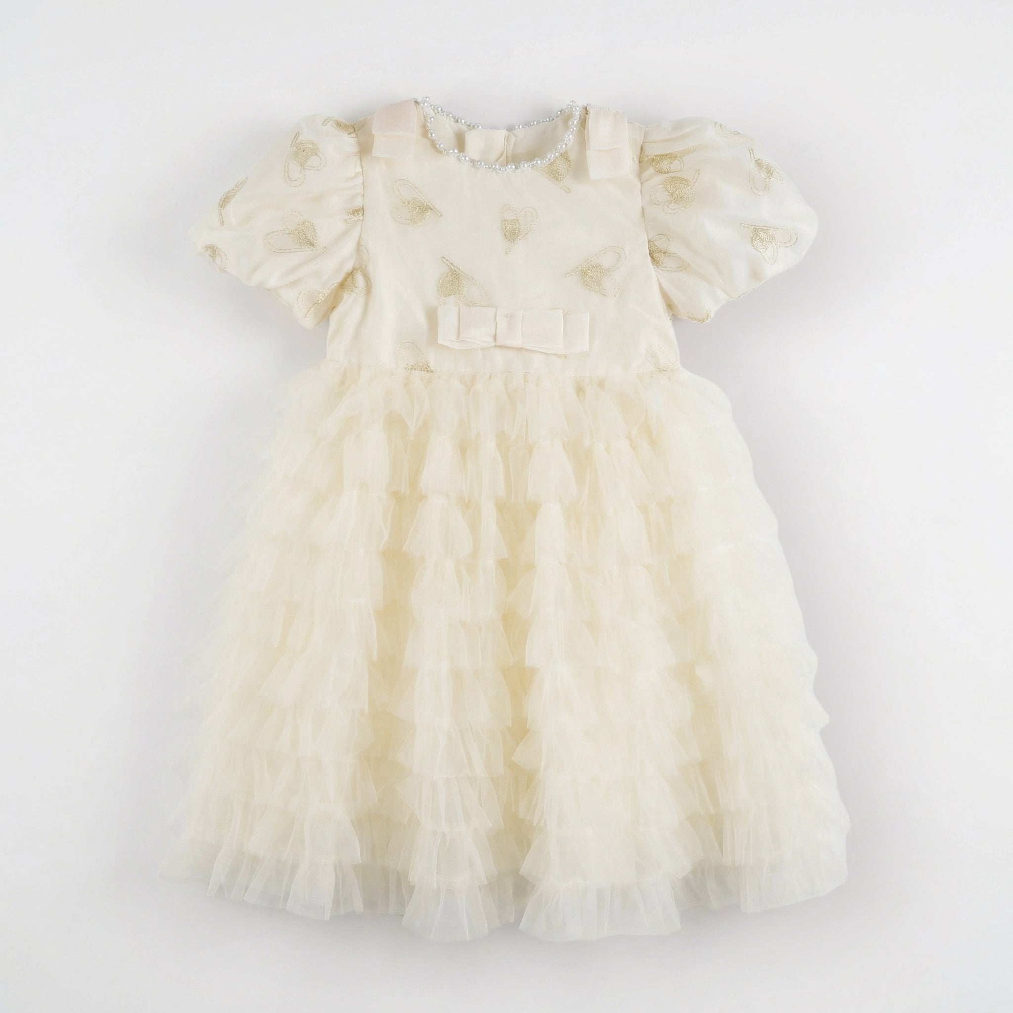 Heart Embroidery Tulle Tiered Dress For Party Girl