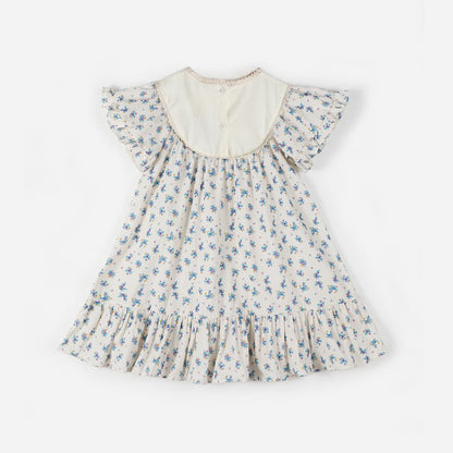 Flutter Sleeve Bow Embroidery French Dress Girl