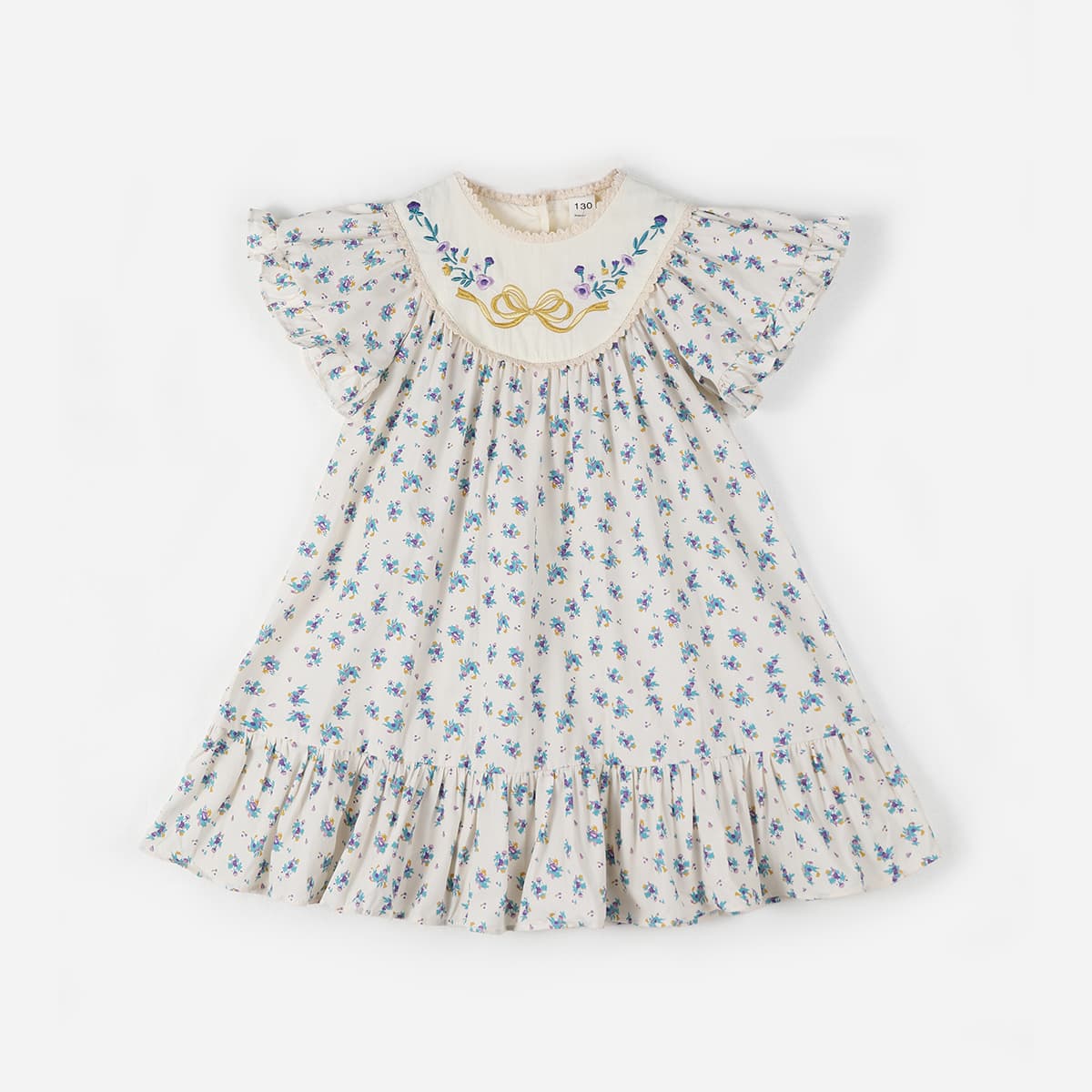 Flutter Sleeve Bow Embroidery French Dress Girl