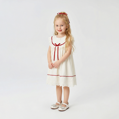 Red Ribbon Ruffle Lace Dress Girl
