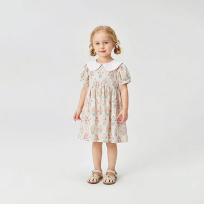 Botanical Floral Print Peter Pan Collar Dress Girl