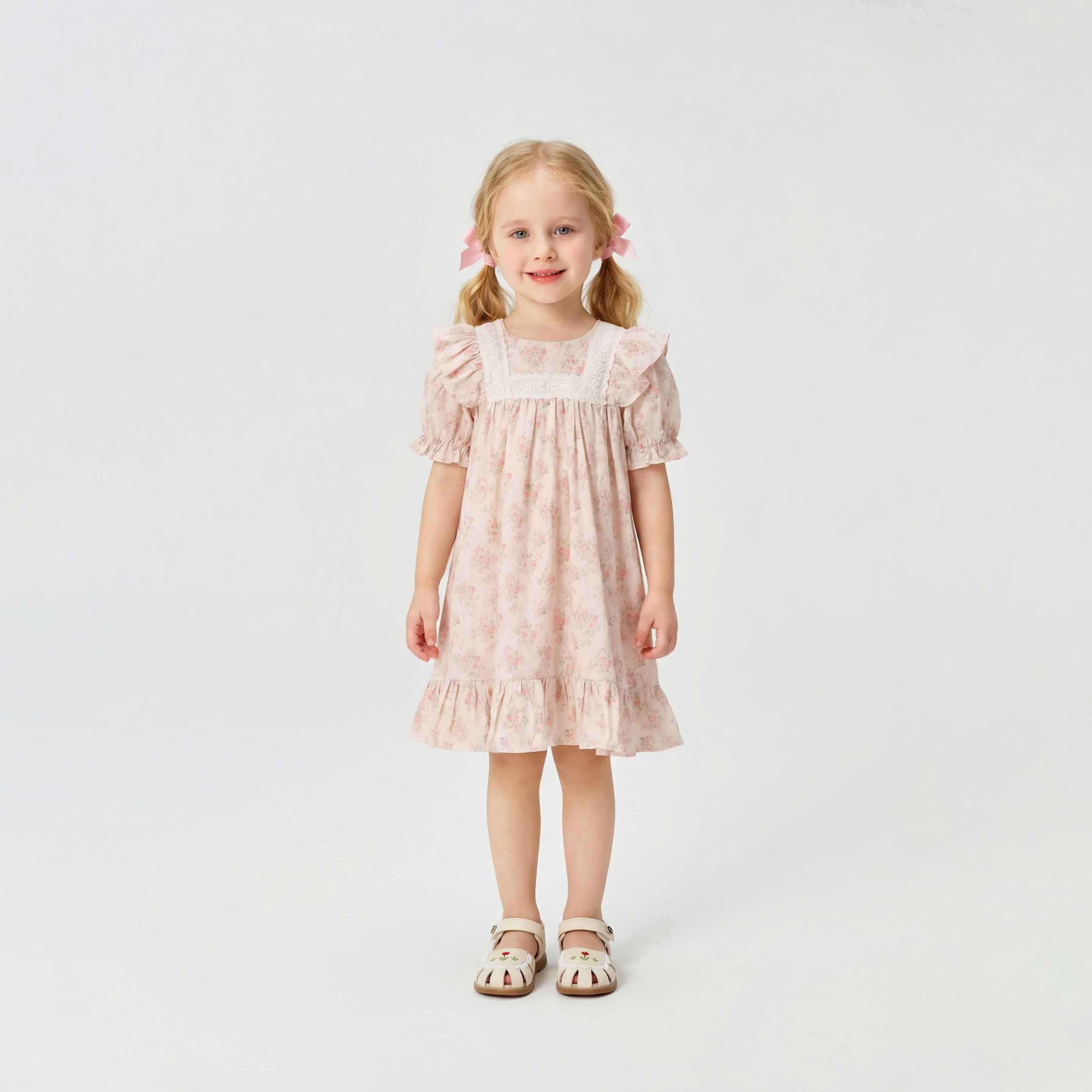 French Vintage Floral Lace Dress Girl