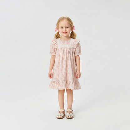 French Vintage Floral Lace Dress Girl