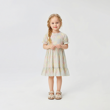 Vintage Floral Square Neck Tiered Dress Girl