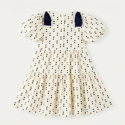 All-over Heart Bow Print Dress Girl