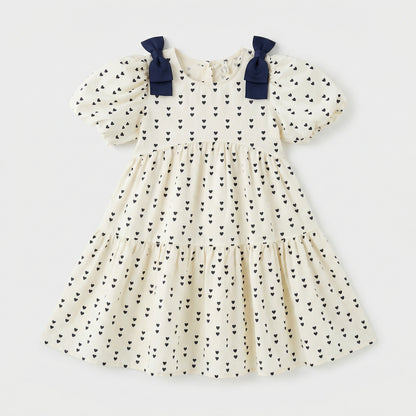 All-over Heart Bow Print Dress Girl