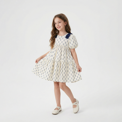 All-over Heart Bow Print Dress Girl