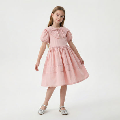 Lapel Bow Dress Girl