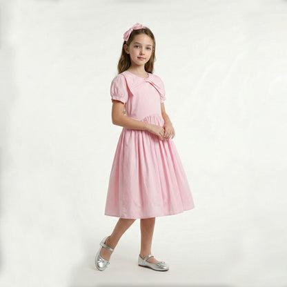 Puff Sleeve Bow Collar Dress Girl