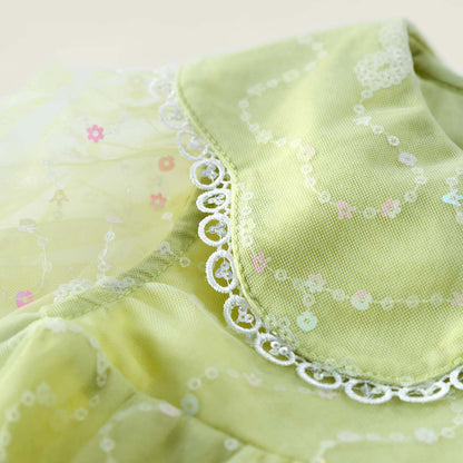 Sweet Lace Trim Tulle Peter Pan Collar Dress Green Girl