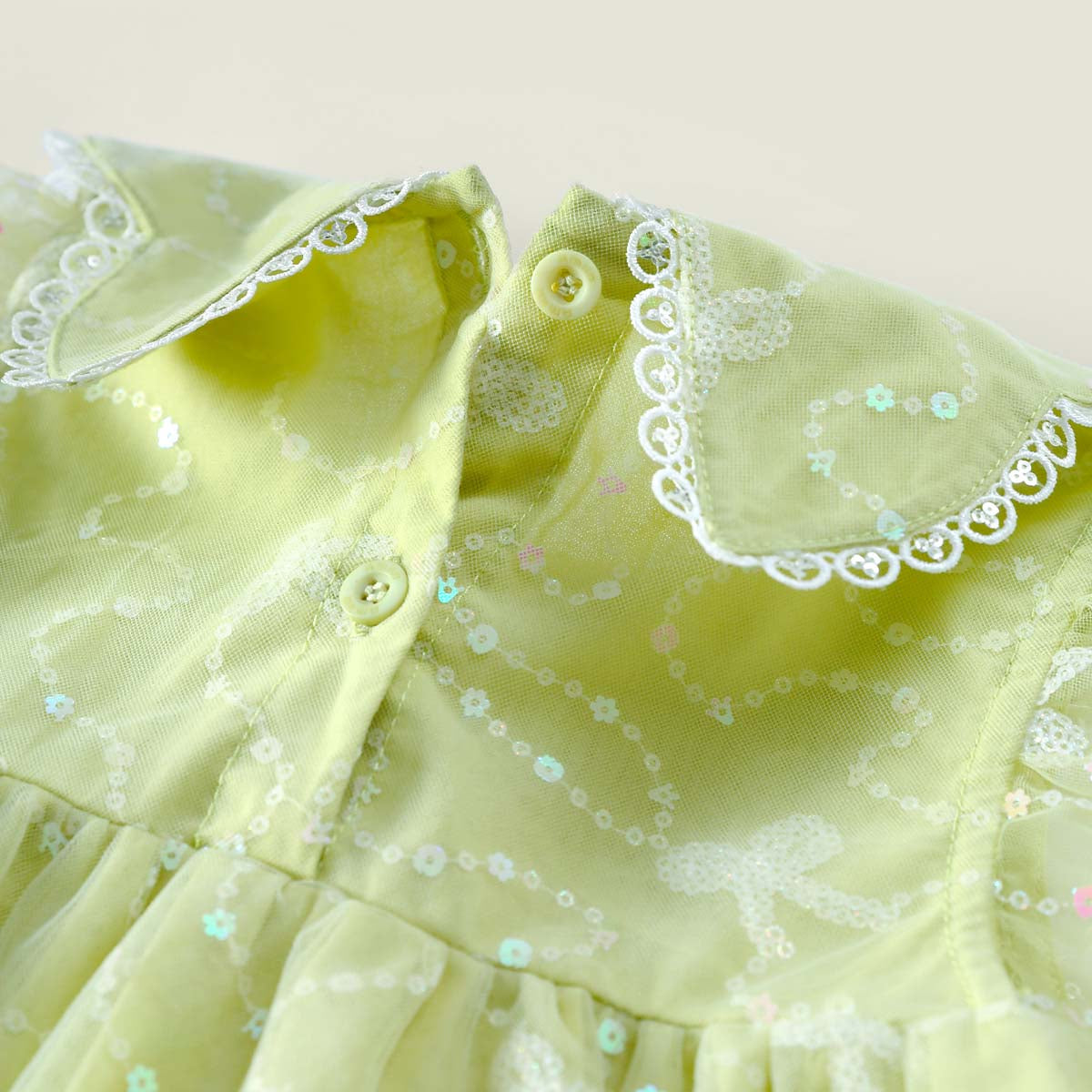 Sweet Lace Trim Tulle Peter Pan Collar Dress Green Girl