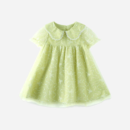 Sweet Lace Trim Tulle Peter Pan Collar Dress Green Girl
