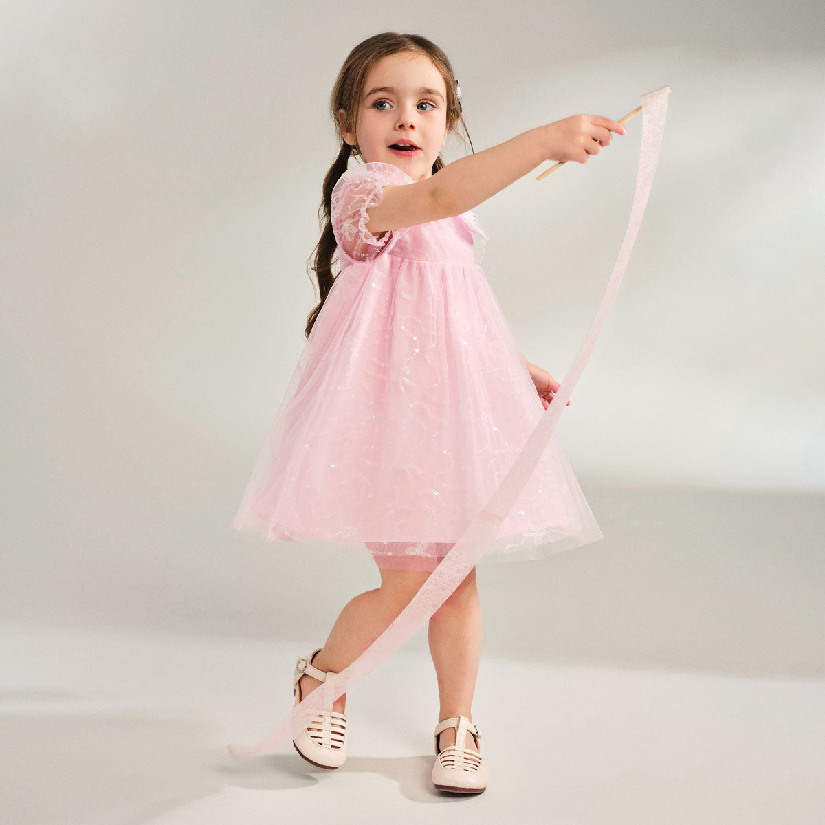 Sweet Lace Trim Tulle Peter Pan Collar Dress Pink Girl