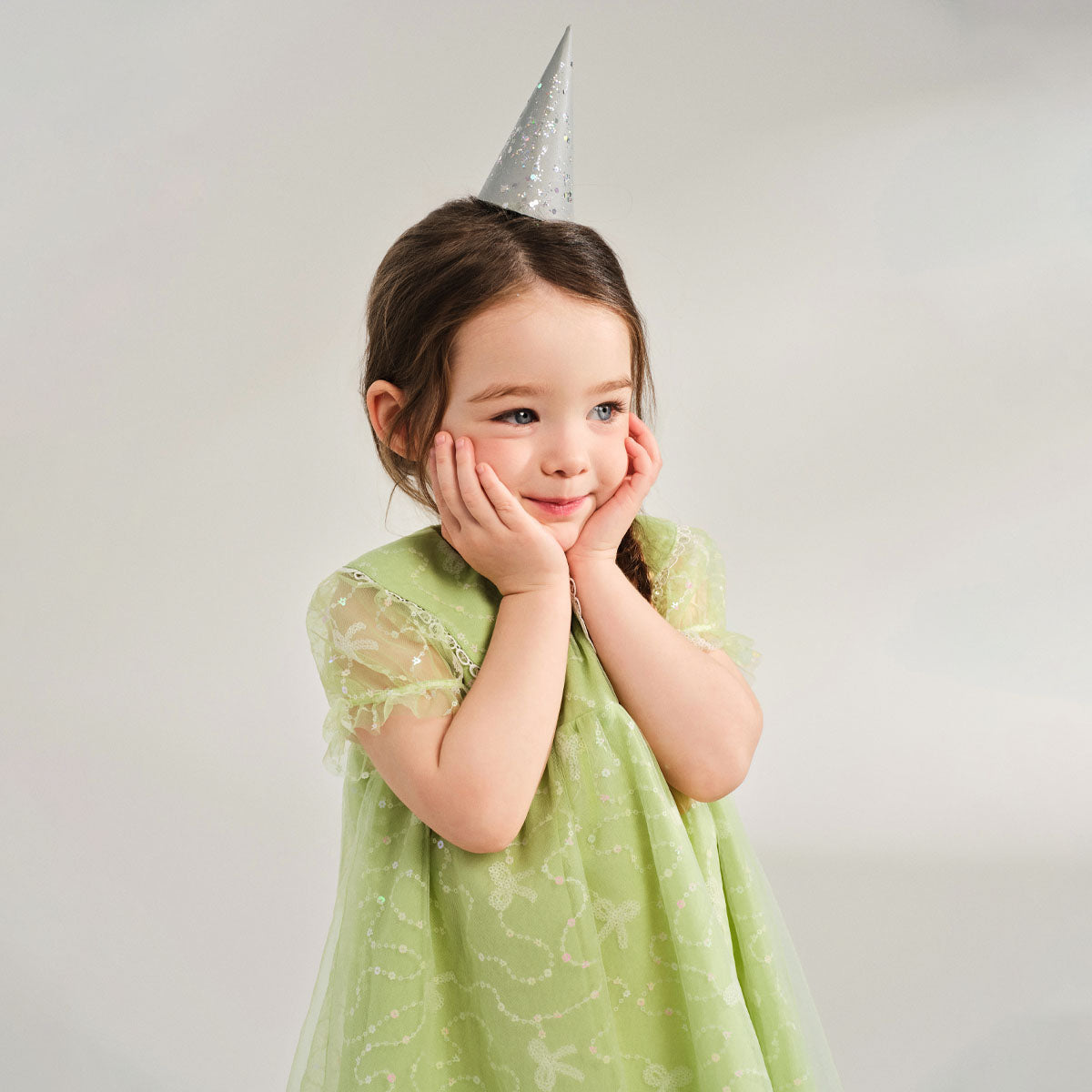 Sweet Lace Trim Tulle Peter Pan Collar Dress Green Girl