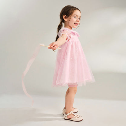 Sweet Lace Trim Tulle Peter Pan Collar Dress Pink Girl