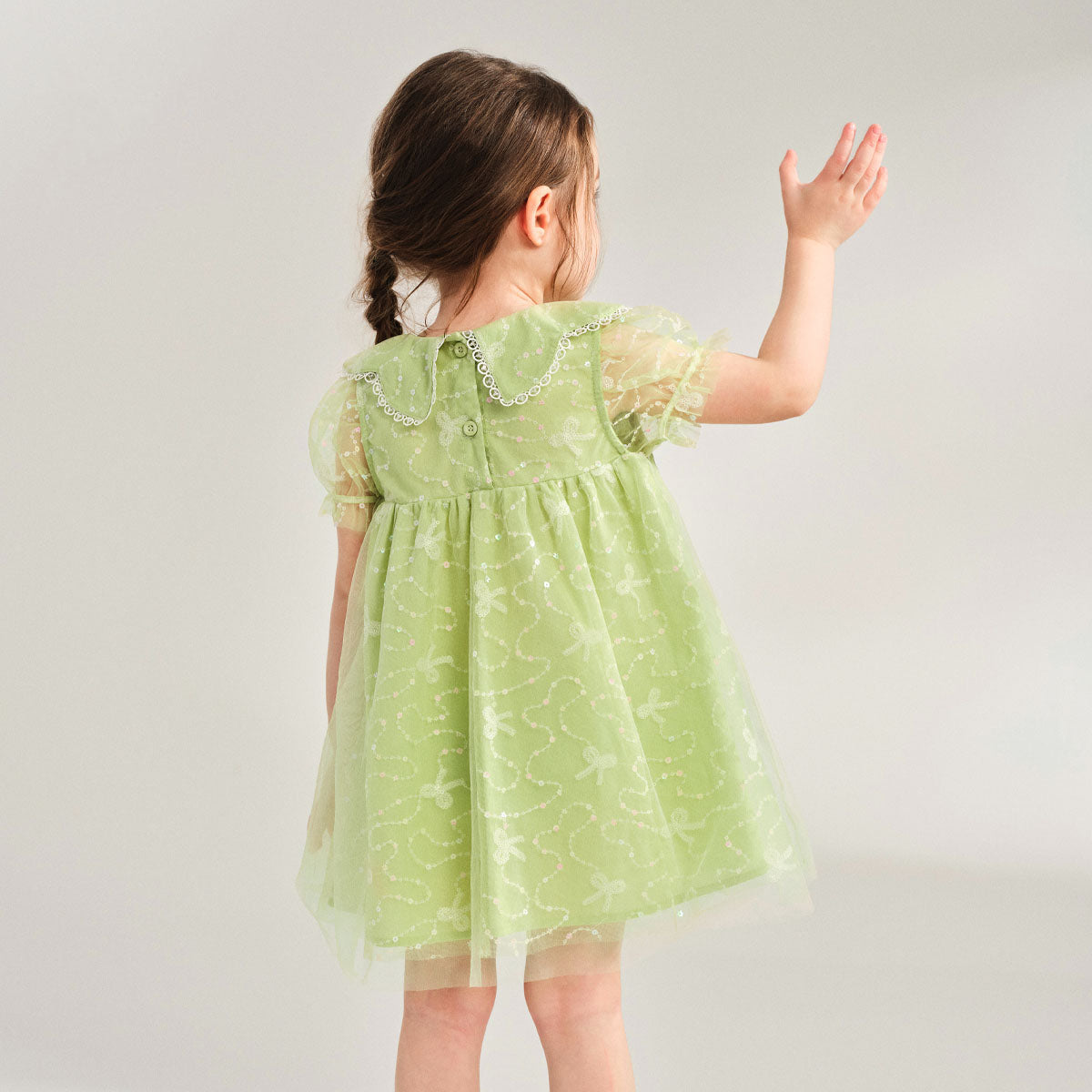 Sweet Lace Trim Tulle Peter Pan Collar Dress Green Girl
