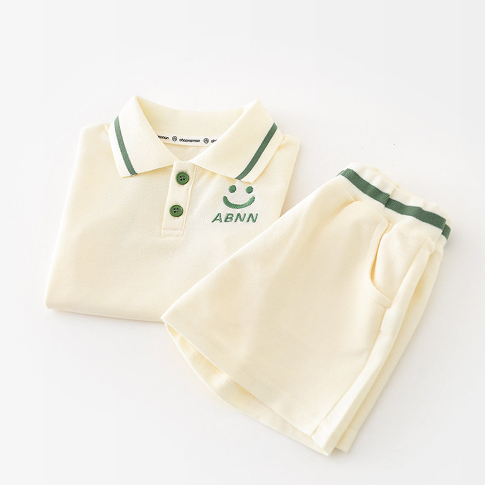 Cartoon Smile Short Sleeve Polo Suit Boy