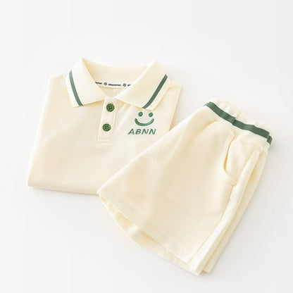 Cartoon Smile Short Sleeve Polo Suit Boy