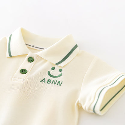 Cartoon Smile Short Sleeve Polo Suit Boy