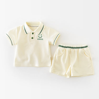 Cartoon Smile Short Sleeve Polo Suit Boy