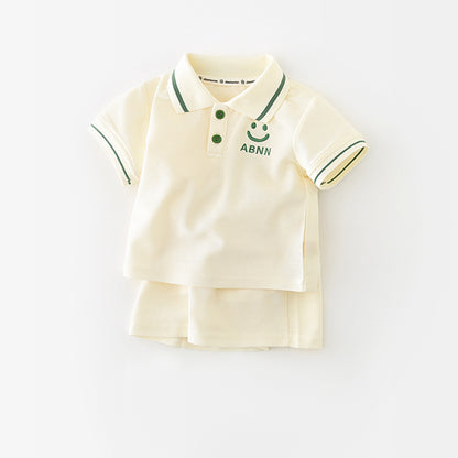 Cartoon Smile Short Sleeve Polo Suit Boy