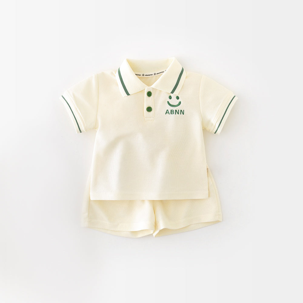 Cartoon Smile Short Sleeve Polo Suit Boy
