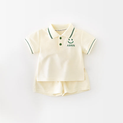 Cartoon Smile Short Sleeve Polo Suit Boy