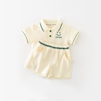 Cartoon Smile Short Sleeve Polo Suit Boy