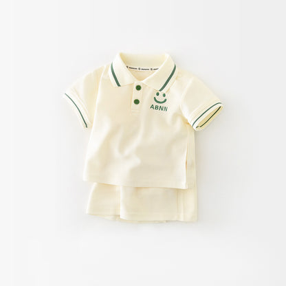 Cartoon Smile Short Sleeve Polo Suit Boy