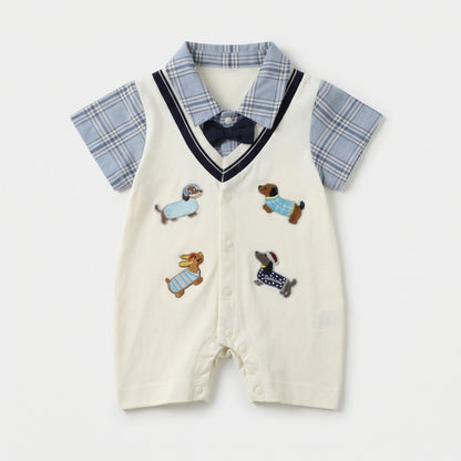 Faux Two-piece Four Dachshunds Jumpsuit Boy