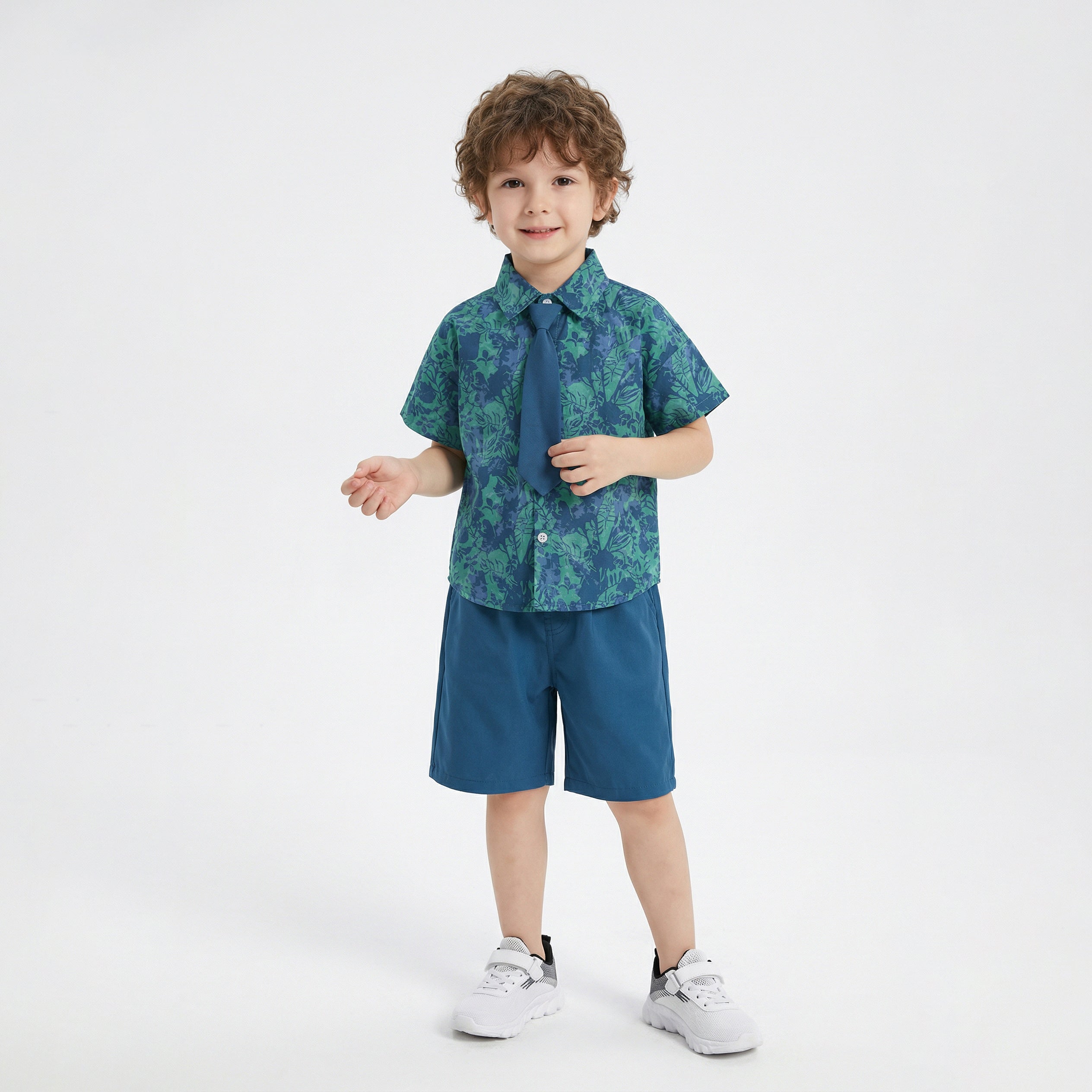Tie All-over Botanical Print Shirt Suit Boy