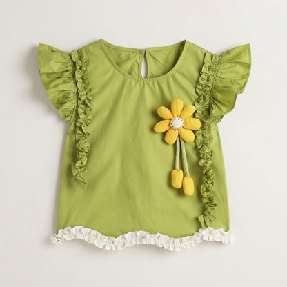 Little Yellow Flower Flutter Sleeve Suit Girl