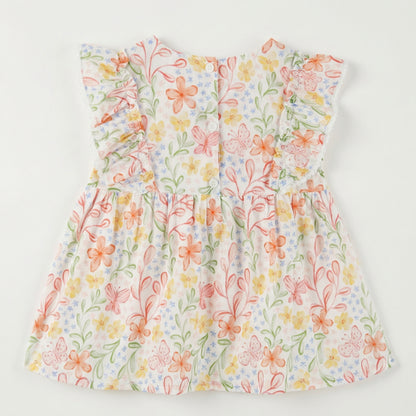 Butterfly Floral Flutter Sleeve Round Neck Top Suit Girl