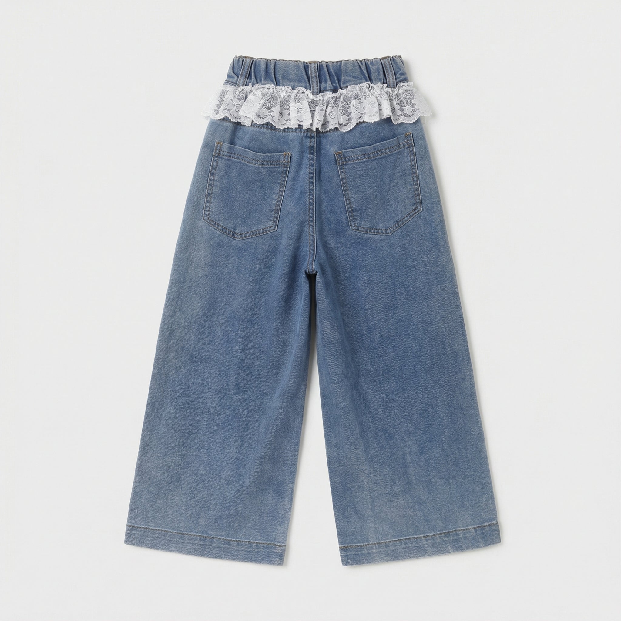 Lace Trim Washed Denim Denim Girl