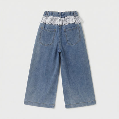 Lace Trim Washed Denim Denim Girl