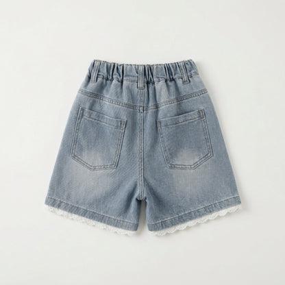 Beaded Lace Trim Denim Shorts Denim Girl