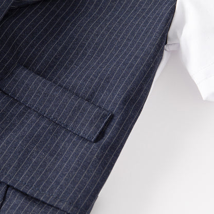 Stripe Faux Two-piece Vest Gentleman Jumpsuit For Party Boy