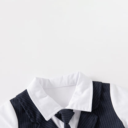 Stripe Faux Two-piece Vest Gentleman Jumpsuit For Party Boy