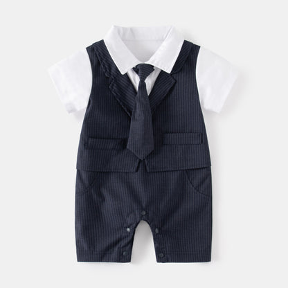 Stripe Faux Two-piece Vest Gentleman Jumpsuit For Party Boy