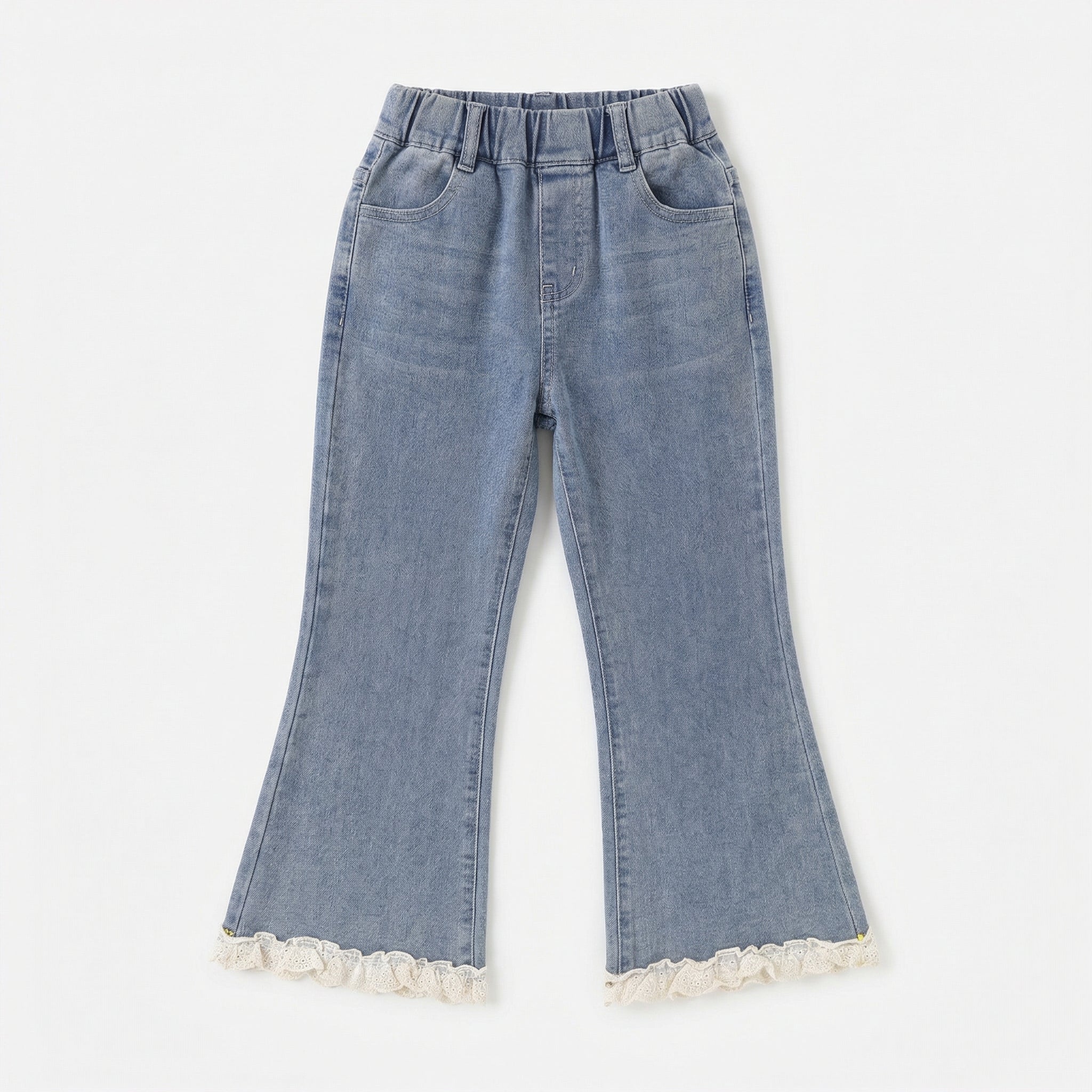 Lace Trim Bow Flared Denim Girl