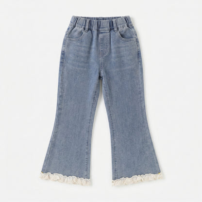 Lace Trim Bow Flared Denim Girl
