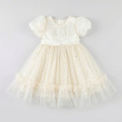 Lace Floral Tulle Dress Beige For Party Girl