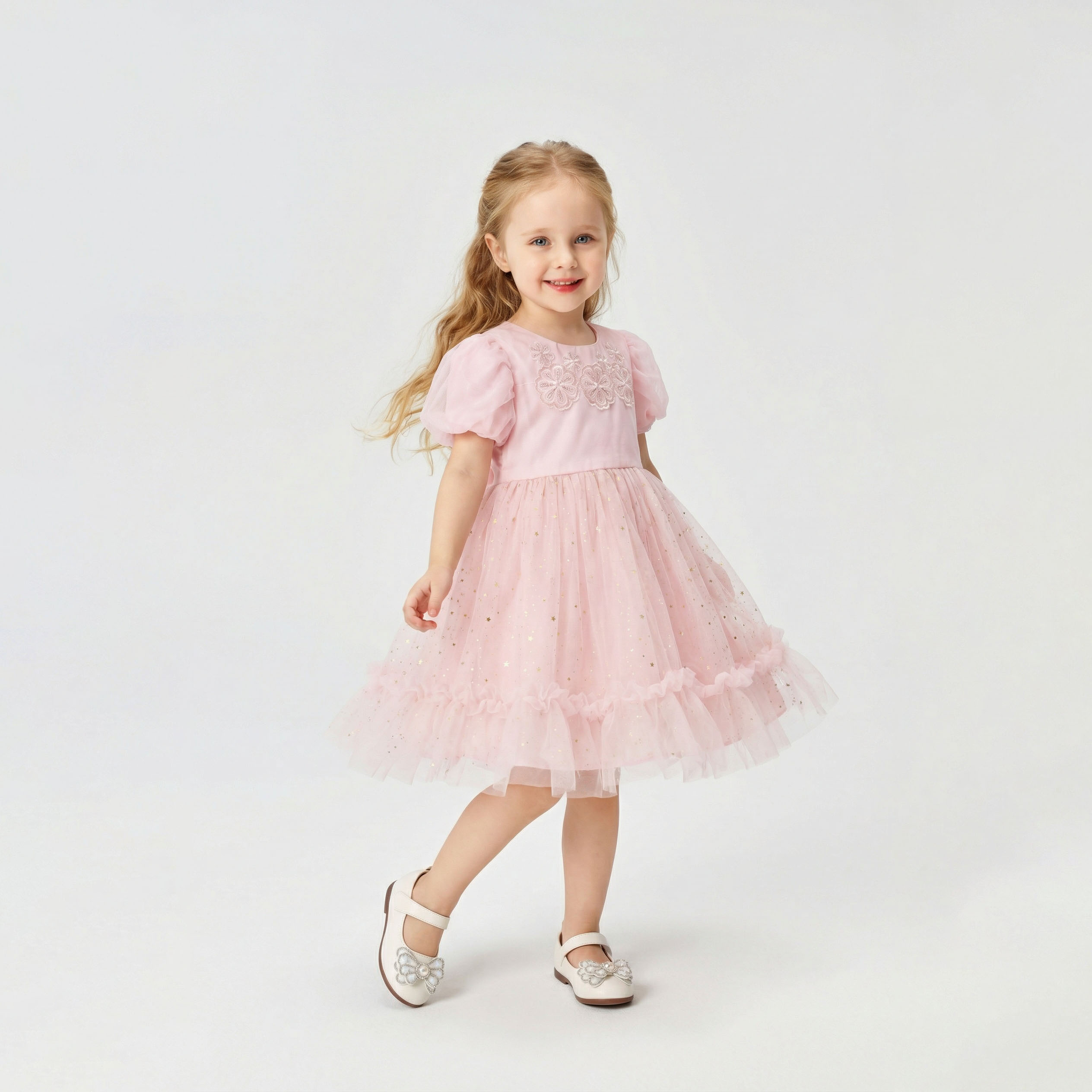 Lace Floral Tulle Dress Pink For Party Girl