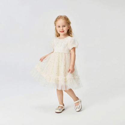 Lace Floral Tulle Dress Beige For Party Girl