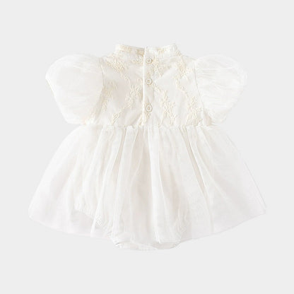 New Chinese Frog Button Lace Puff Sleeve Dress Girl