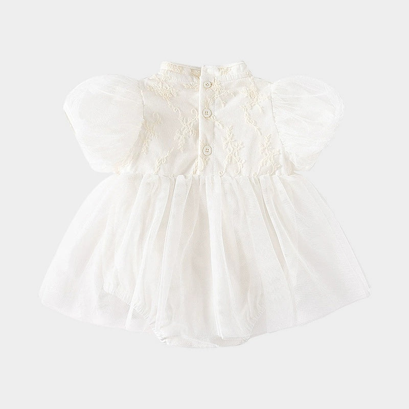 New Chinese Frog Button Lace Puff Sleeve Dress Girl